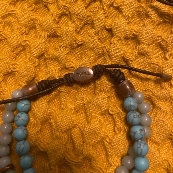 Bundle of 3 Fossil Adjustable Bracelets Turquoise & Leather with Fossil Logo - Picture 13 of 16